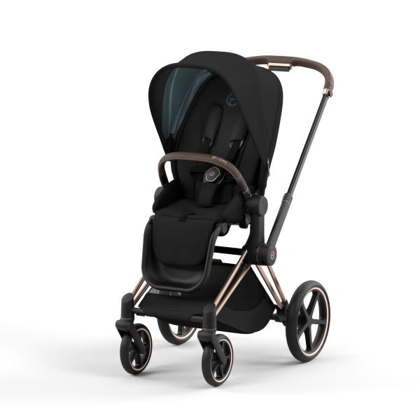 CYBEX PLATINUM PRIAM 4 STROLLER - ROSE GOLD/BROWN FRAME AND DEEP BLACK SEAT PACK