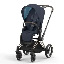 CYBEX PLATINUM PRIAM 4 STROLLER - ROSE GOLD/BROWN FRAME AND NAUTICAL BLUE SEAT PACK