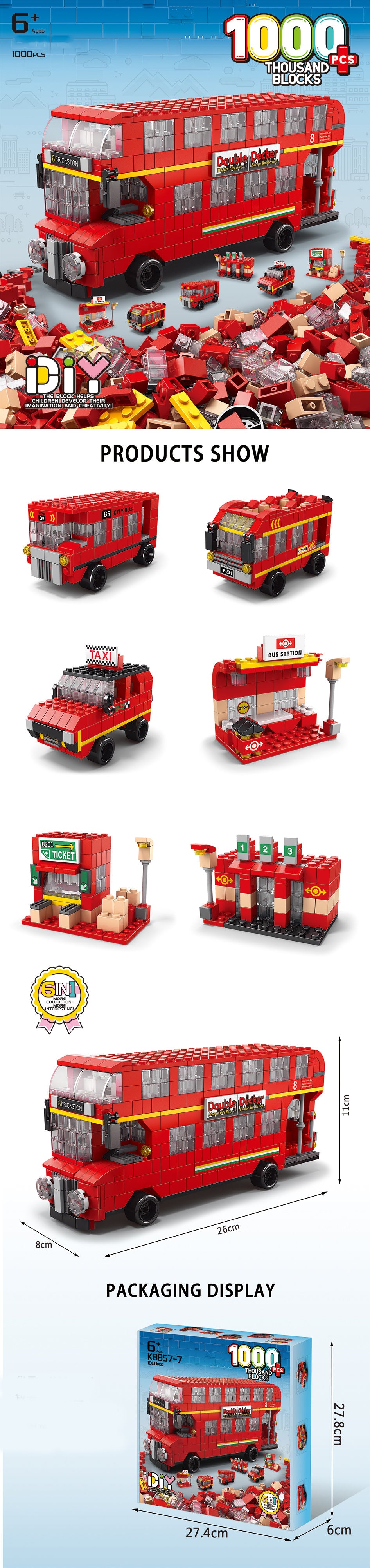 HANDSOME BUILDING BLOCK SERIES BUS 1000 PCS K8857-7