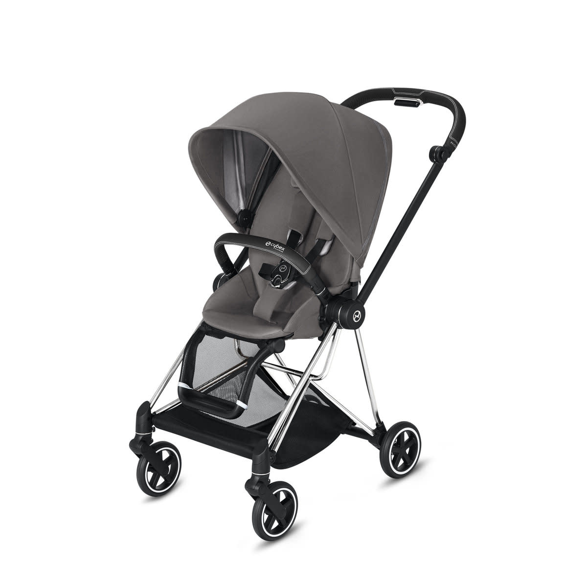 CYBEX MIOS CHROME/BLACK FRAME STROLLER MANHATTAN GREY SEAT