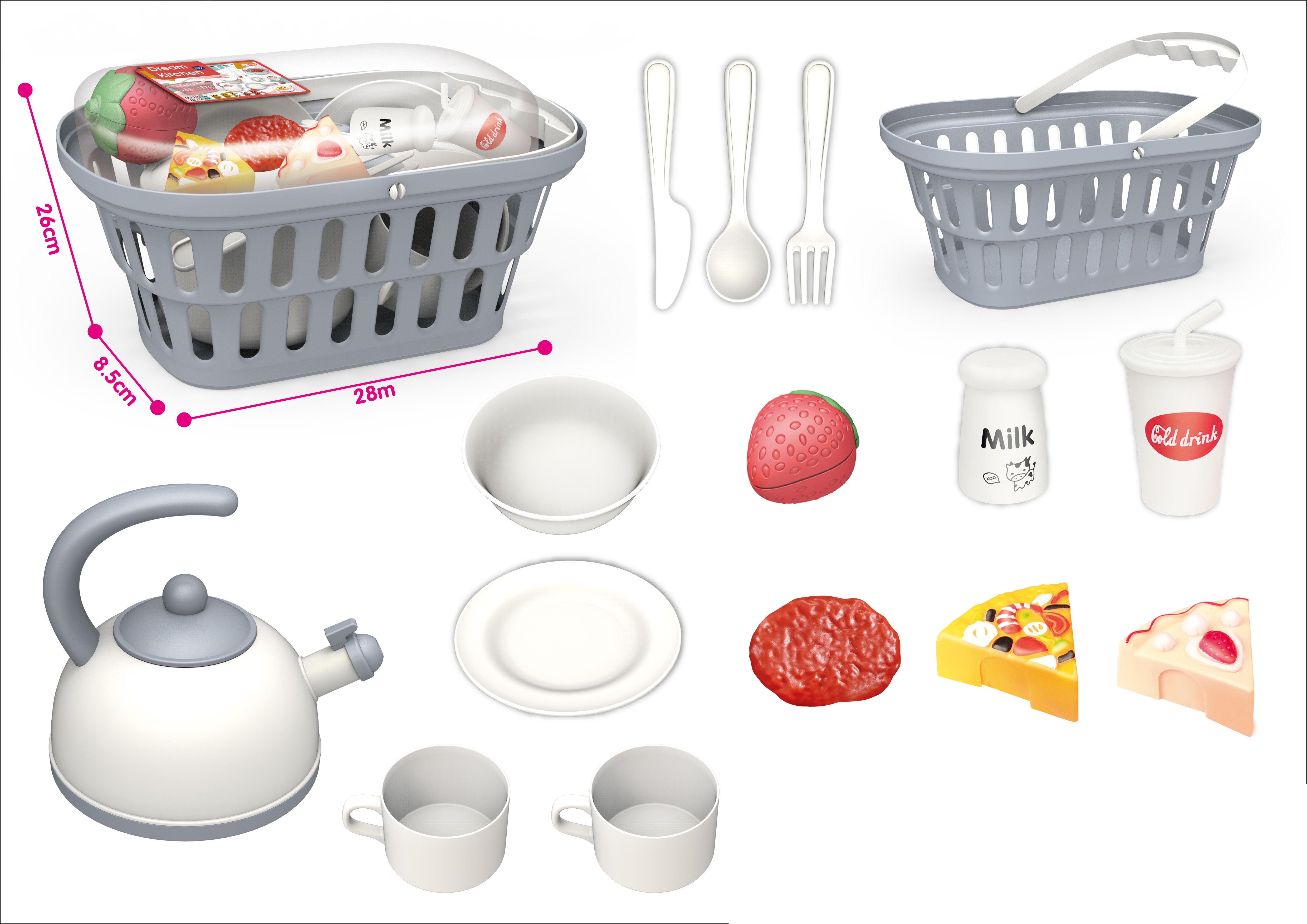 HANDSOME KITCHEN SET BASKET WITH KETTLE 15 PCS 759-3A