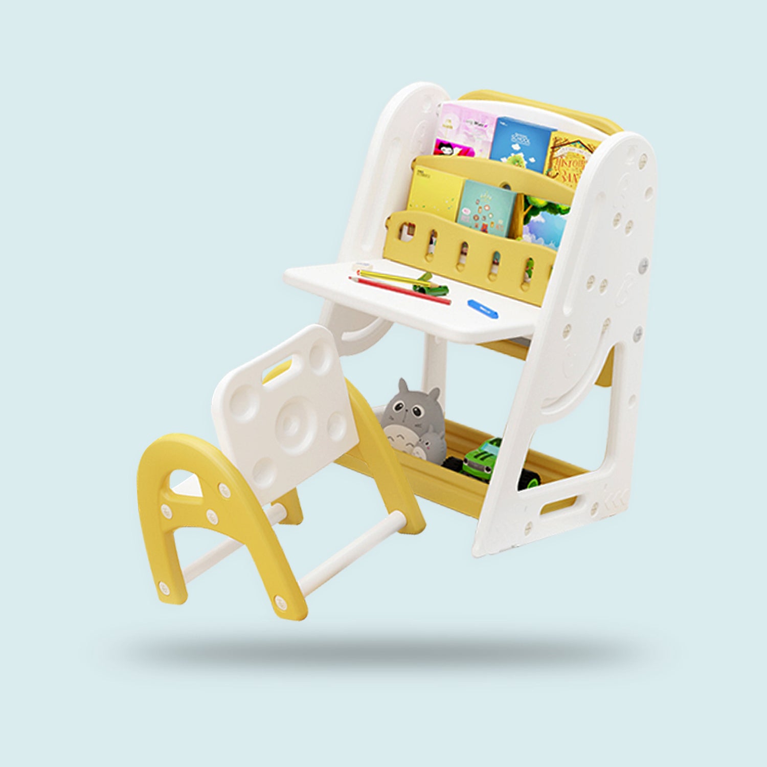 MULTIFUCTIONAL EASEL/BOOKSHELF WITH STOOL（YELLOW）