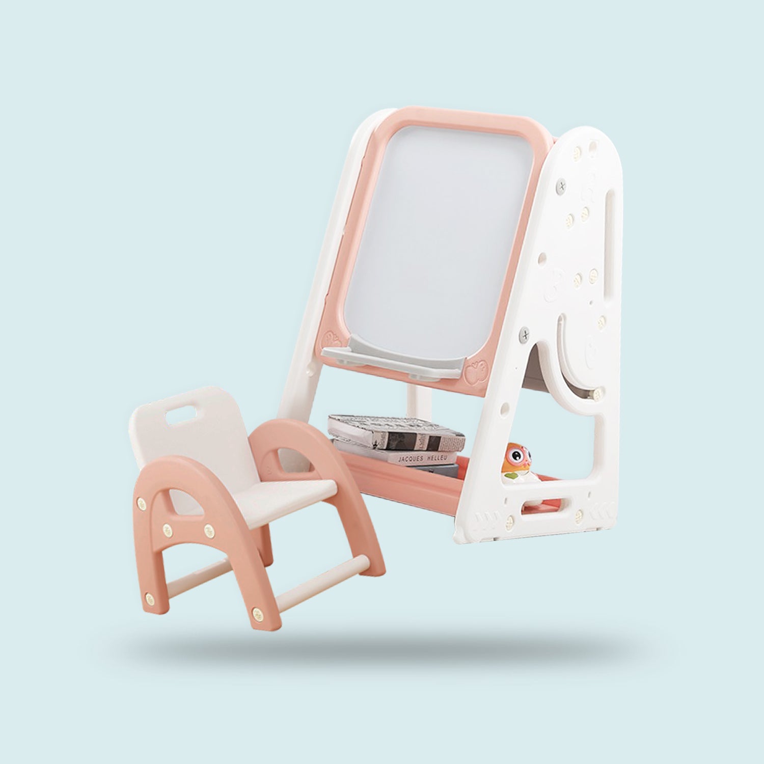 MULTIFUCTIONAL EASEL/BOOKSHELF WITH STOOL（PINK）